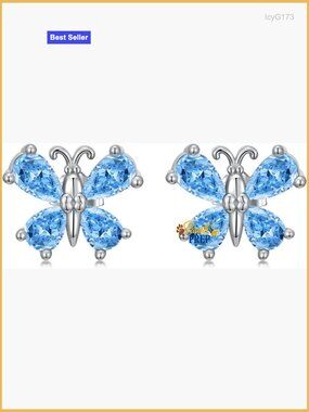 Sterling Silver Butterfly Stud Earrings with Birthstone Gemstone Jewelry
